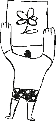 Desenho em linha de uma pessoa segurando uma plaquinha com uma flor desenhada